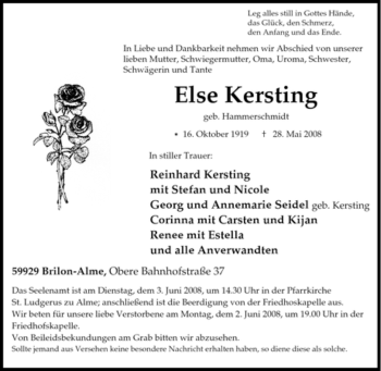 Traueranzeige von Else Kersting von Tageszeitung