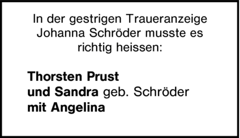  Traueranzeige für Johanna Schröder vom 30.05.2008 aus Tageszeitung