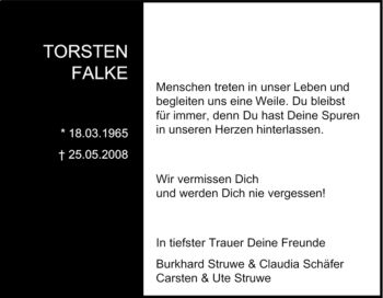Traueranzeige von Torsten Falke von Tageszeitung
