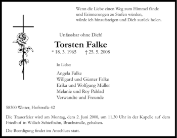 Traueranzeige von Torsten Falke von Tageszeitung