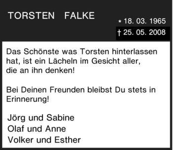 Traueranzeige von Torsten Falke von Tageszeitung