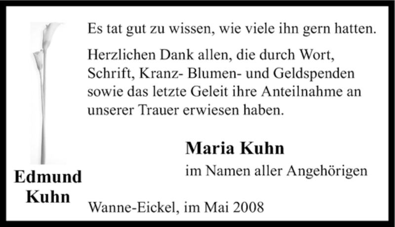  Traueranzeige für Edmund Kuhn vom 31.05.2008 aus Tageszeitung