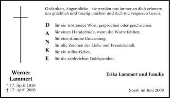 Traueranzeige von Werner Lammert von Tageszeitung