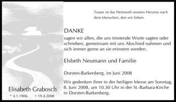 Traueranzeige von Elisabeth Grabosch von Tageszeitung