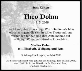 Traueranzeige von Theo Dohm von Tageszeitung