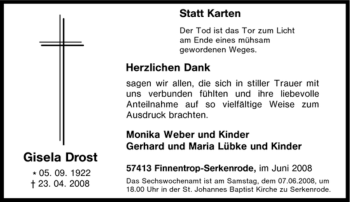 Traueranzeige von Gisela Drost von Tageszeitung