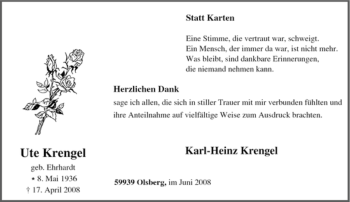 Traueranzeige von Ute Krengel von Tageszeitung