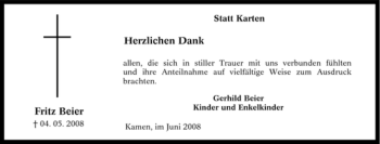 Traueranzeige von Fritz Beier von Tageszeitung