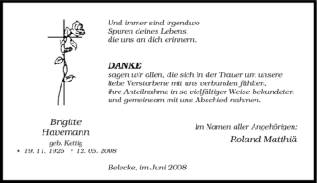 Traueranzeige von Brigitte Havemann von Tageszeitung