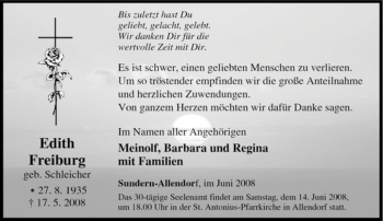 Traueranzeige von Edith Freiburg von Tageszeitung