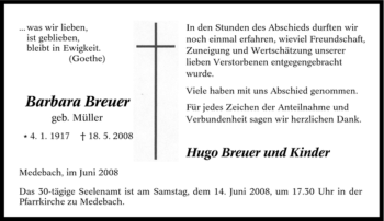 Traueranzeige von Barbara Breuer von Tageszeitung