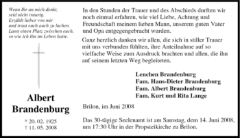 Traueranzeige von Albert Brandenburg von Tageszeitung