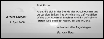 Traueranzeige von Alwin Meyer von Tageszeitung