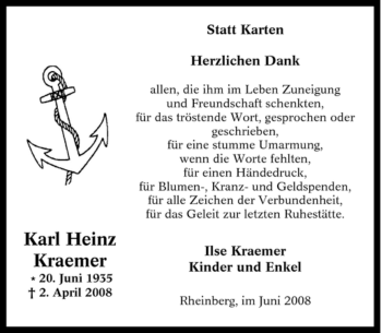Traueranzeige von Karl Heinz Kraemer von Tageszeitung