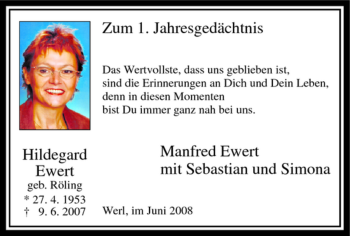 Traueranzeige von Hildegard Ewert von Tageszeitung