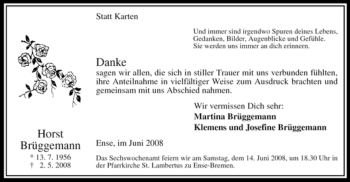 Traueranzeige von Horst Brüggemann von Tageszeitung