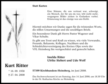 Traueranzeige von Kurt Ritter von Tageszeitung