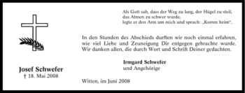 Traueranzeige von Josef Schwefer von Tageszeitung