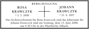 Traueranzeige von Rosa Krawczyk von Tageszeitung