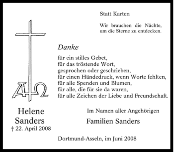 Traueranzeige von Helene Sanders von Tageszeitung