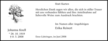 Traueranzeige von Johanna Knell von Tageszeitung