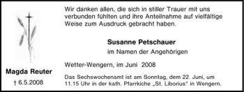 Traueranzeige von Magda Reuter von Tageszeitung