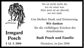 Traueranzeige von Irmgard Posch von Tageszeitung