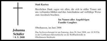 Traueranzeige von Johanna Schäfer von Tageszeitung