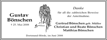Traueranzeige von Gustav Bönschen von Tageszeitung