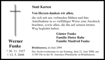 Traueranzeige von Werner Funke von Tageszeitung