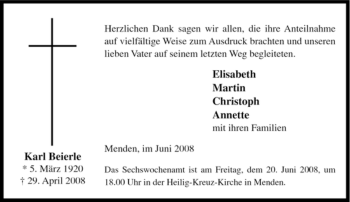 Traueranzeige von Karl Beierle von Tageszeitung