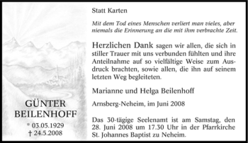 Traueranzeige von Günter Beilenhoff von Tageszeitung