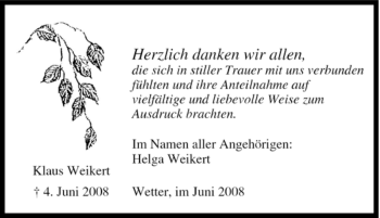 Traueranzeige von Klaus Weikert von Tageszeitung
