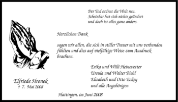 Traueranzeige von Elfriede Hronek von Tageszeitung