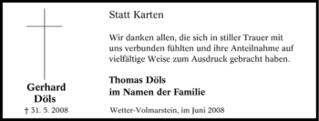 Traueranzeige von Gerhard Döls von Tageszeitung