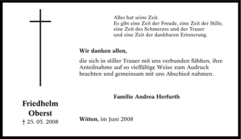 Traueranzeige von Friedhelm Oberst von Tageszeitung