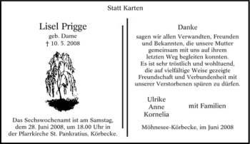 Traueranzeige von Lisel Prigge von Tageszeitung