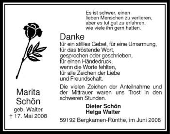 Traueranzeige von Marita Schön von Tageszeitung