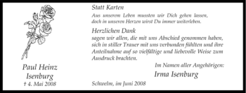Traueranzeige von Paul Heinz Isenburg von Tageszeitung