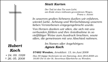 Traueranzeige von Hubert Koch von Tageszeitung