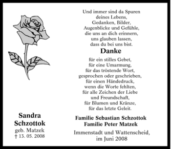 Traueranzeige von Sandra Schzottok von Tageszeitung