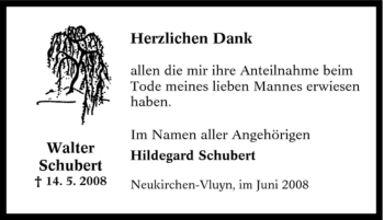 Traueranzeige von Walter Schubert von Tageszeitung