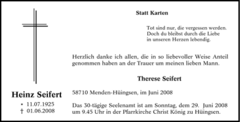 Traueranzeige von Heinz Seifert von Tageszeitung