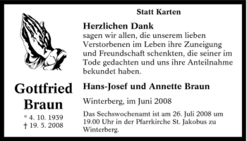 Traueranzeige von Gottfried Braun von Tageszeitung