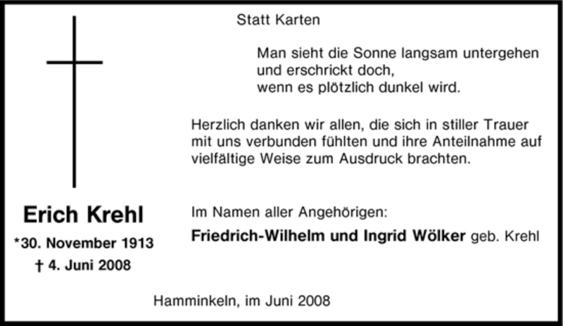  Traueranzeige für Erich Krehl vom 28.06.2008 aus Tageszeitung