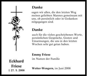 Traueranzeige von Eckhard Friese von Tageszeitung