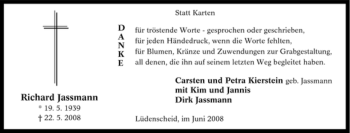 Traueranzeige von Richard Jassmann von Tageszeitung
