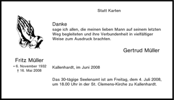 Traueranzeige von Fritz Müller von Tageszeitung