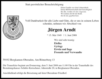 Traueranzeige von Jürgen Arndt von Tageszeitung