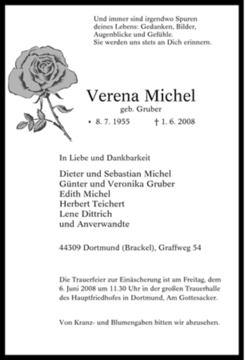 Traueranzeige von Verena Michel von Tageszeitung